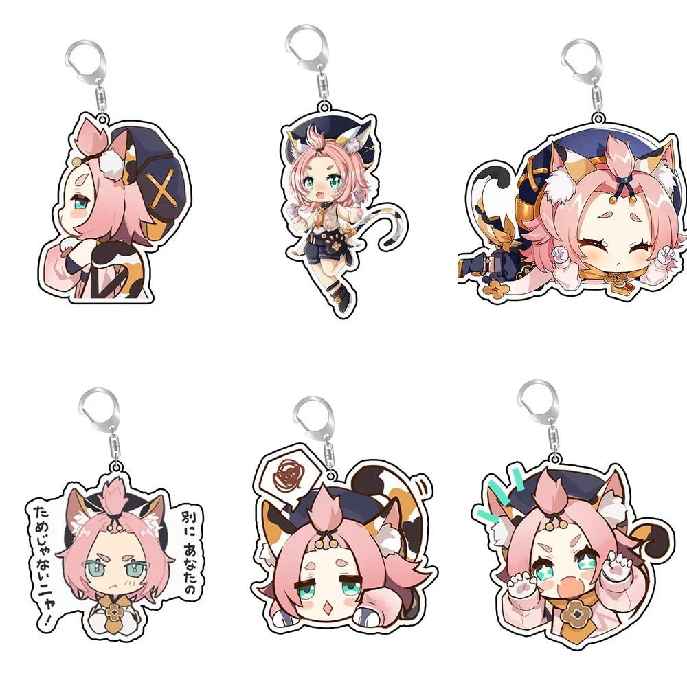 Genshin Impact Cute Key Chain Keyring Ring Diona Figurine Cartoon Double Side Printing Acrylic Keychain Accessories llaveros