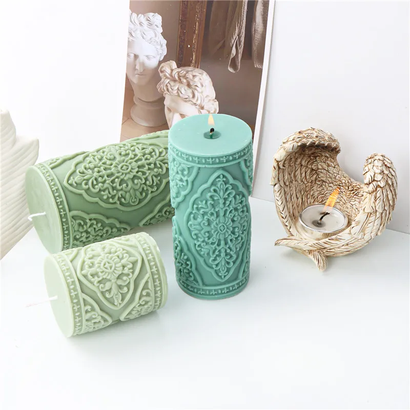 Vintage Carved Column Silicone Mold Gypsum form DIY Handmade Aromatherapy Candle Ornaments Handicrafts Soap Mold Hand Gift Made