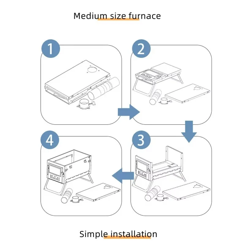 Fornello da campeggio per escursionismo più popolare in acciaio inossidabile Stufa a legna Stufa per tenda pieghevole per zaino in spalla a montaggio rapido