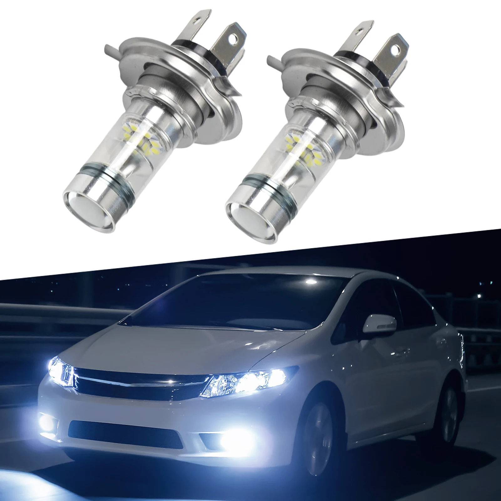 2Pcs 12V-24V  Turn Signals Lamp White Light Car LED Headlight Bulbs H4 8000K High/Low Beam 20-LED Fog Light Driving For DRL Bulb