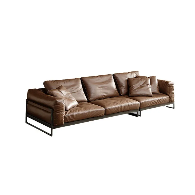 

Italian minimalist leather sofa modern minimalist down leather art living room furniture three-person small apartment Nordic