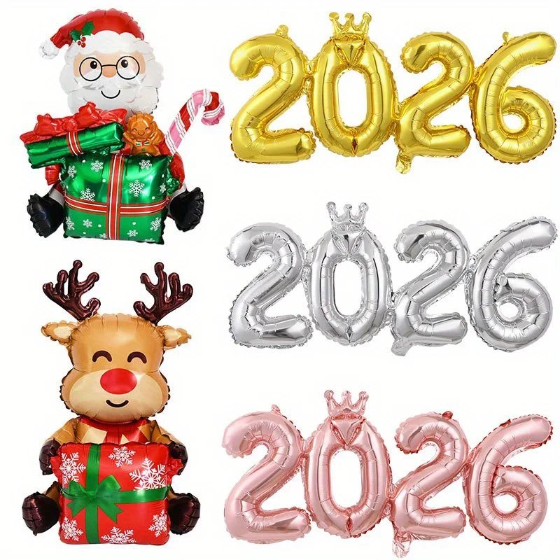 2026 Krone, Silber, Gold, Zahl, Folienballons, stehend, Weihnachtsmann, EIK-Ballon, Heiligabend, Neujahr, Party, Foto-Requisiten, Heimdekoration