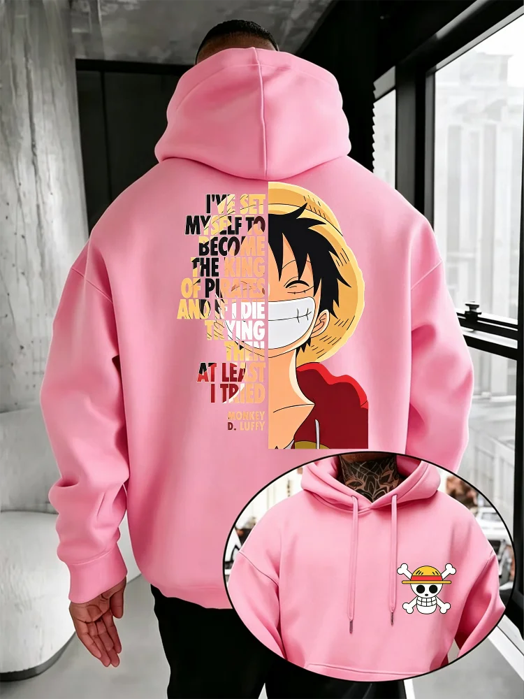 One Piece Anime Hoodie Monkey D Luffy Zitat-Print Streetwear Unisex Herren Damen Oversized Casual Sweatshirts Langarm – Detail 7