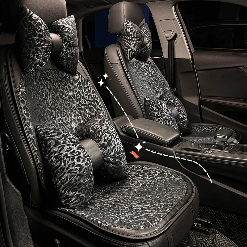 Car Seat Cover For Front Rear Universal Leopard Print Car Seat Cushion Protector Pad Mat Non Slide Auto Four Season Pad Auto