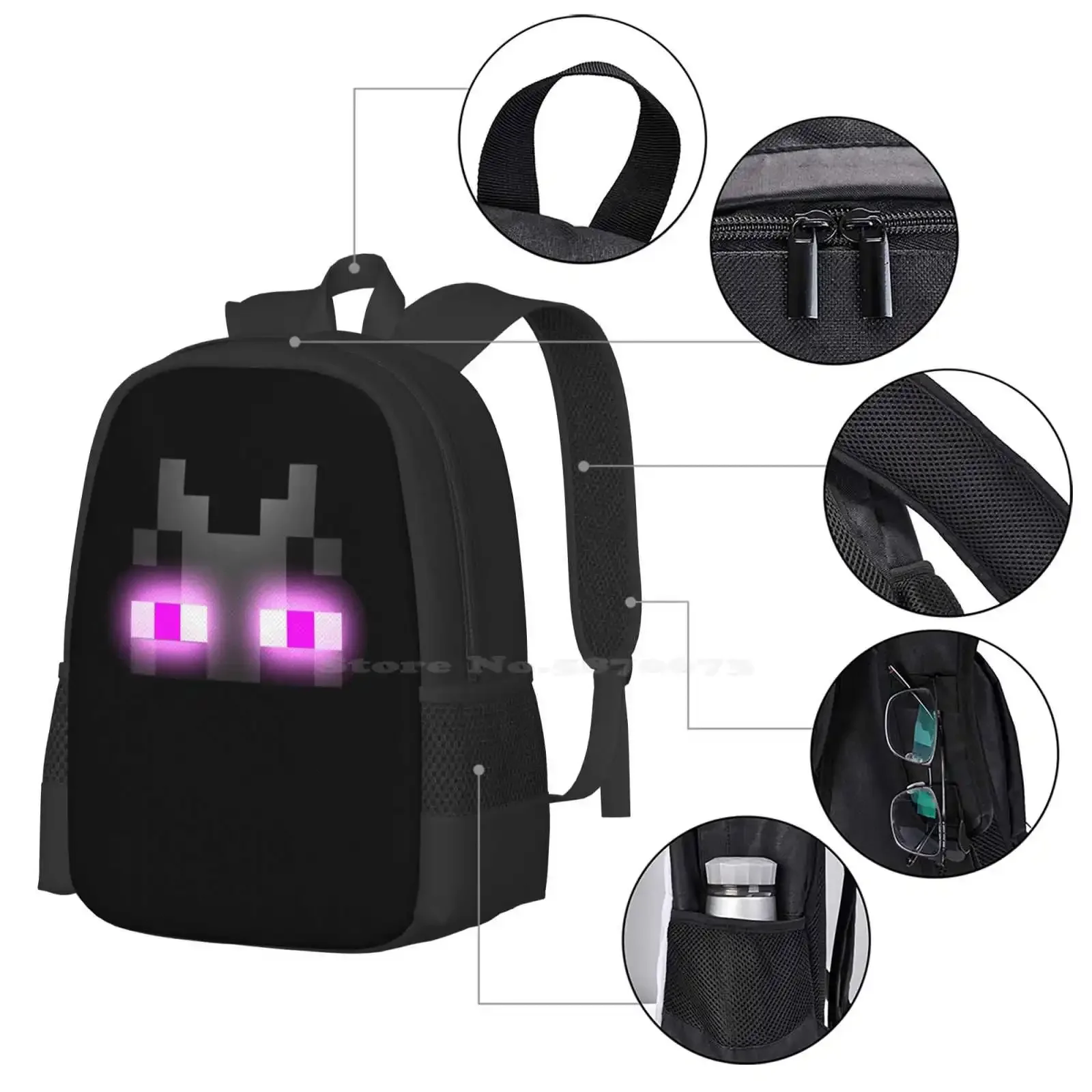 Mochila con diseño de patrón de Enderman para estudiantes, color negro