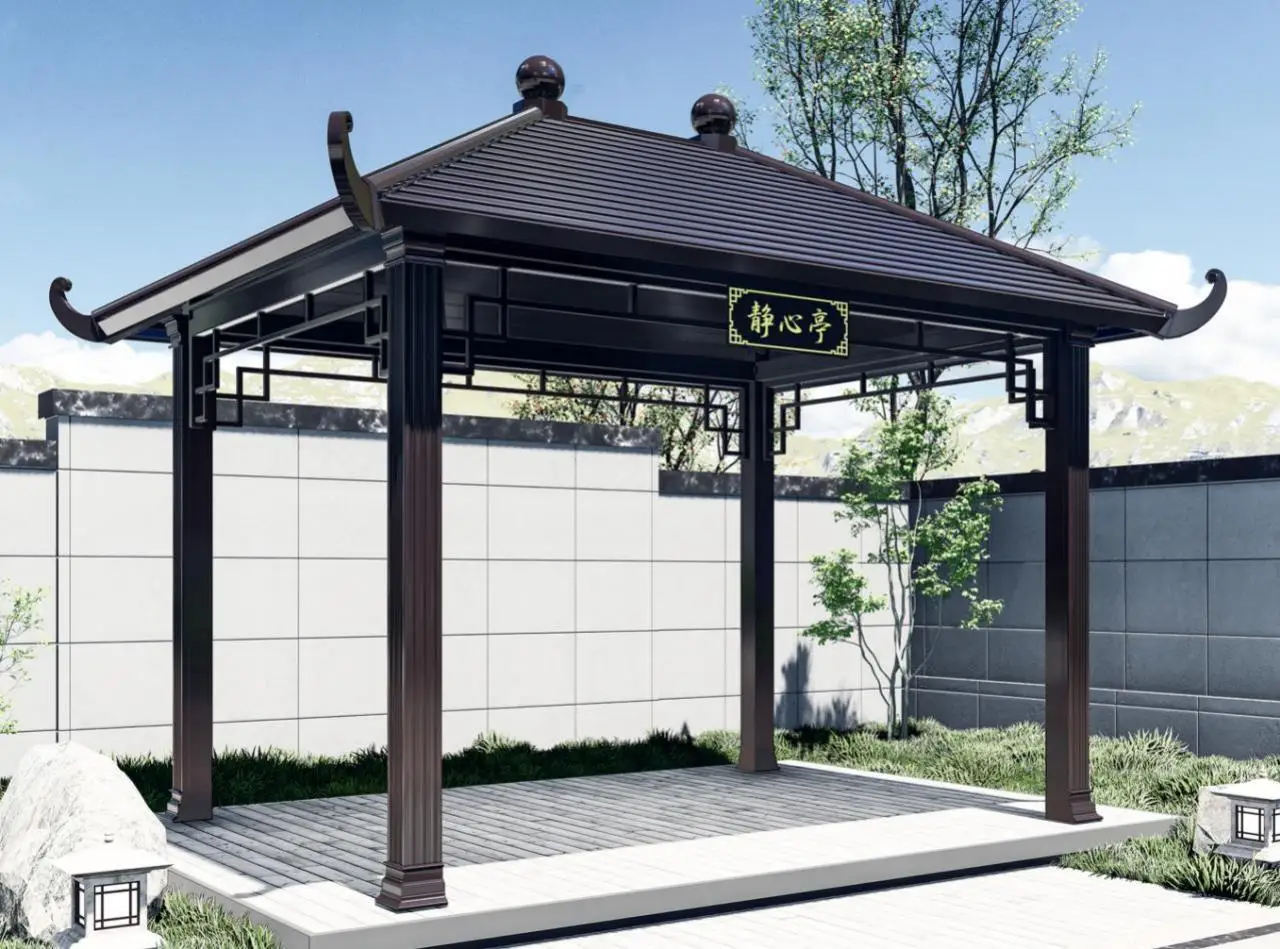 Outdoor gazebo, courtyard, aluminum alloy gazebo, four-corner and hexagonal gazebo, new Chinese-style modern gazebo