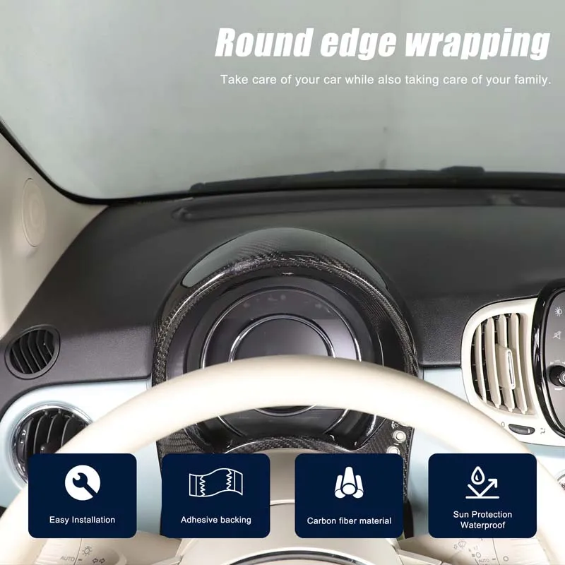 For Fiat 500 2016-2026 Real Carbon Fiber Car Center Control Display Frame Cover Sticker Car Interior Accessories