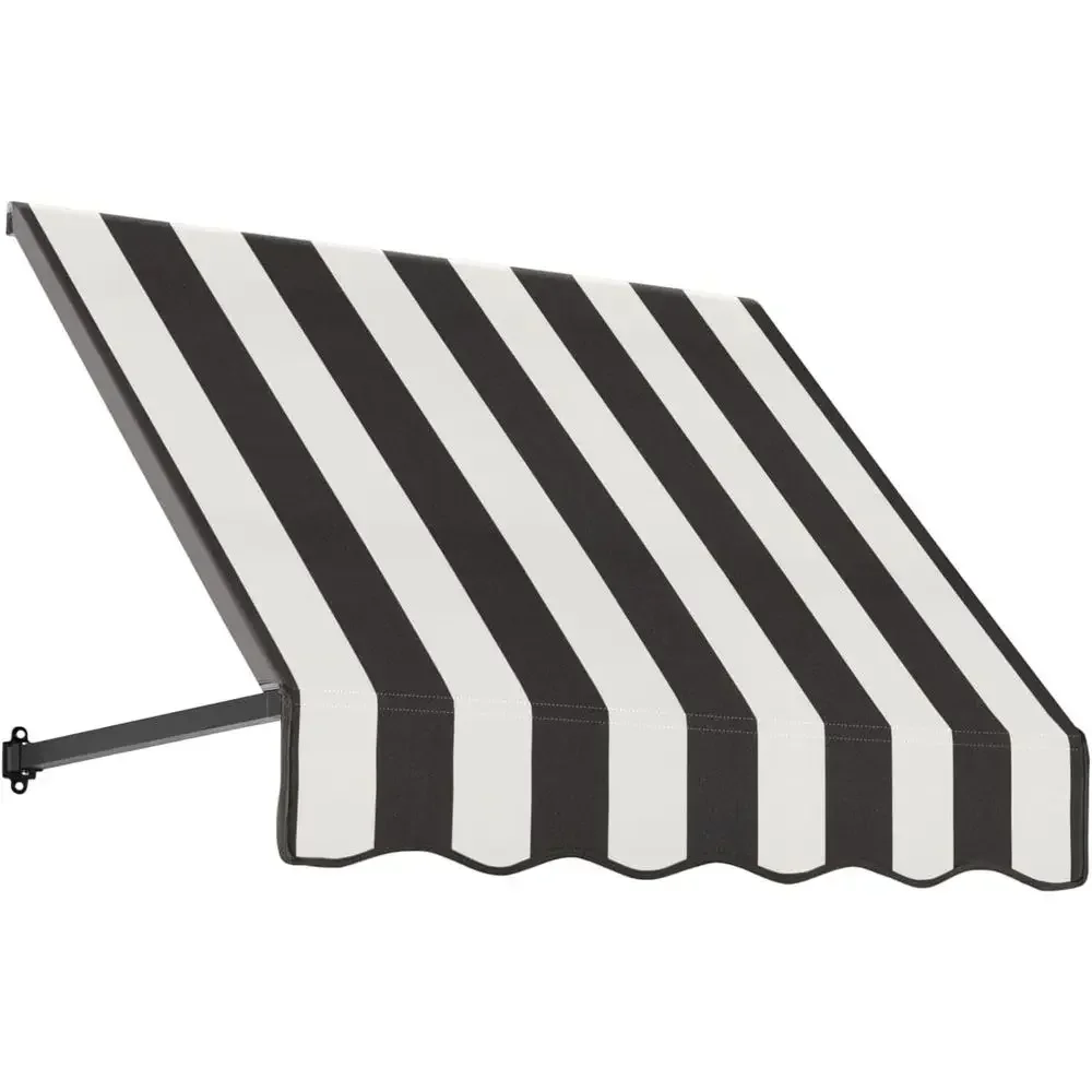 36-18-24 Straight Slope Awning with Anodized Arms, Black/White Stripe