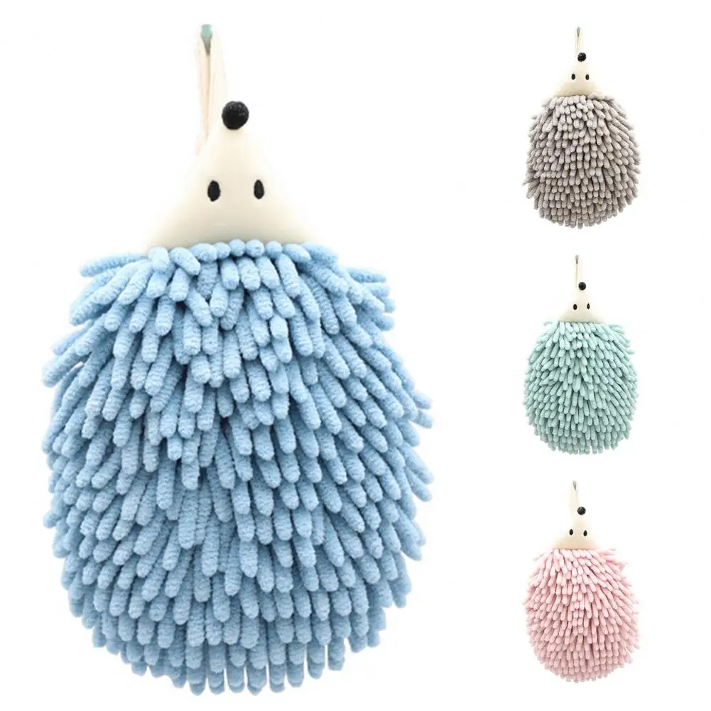 2 Pcs 25*15cm Cute Hedgehog Hand Towel Coral Velvet Cartoon Animal Design With Hanging Rope Absorbent Bathroom Cleaning Towel