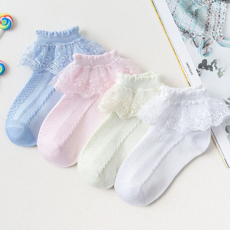 Children's Lace Socks for Girls: Cotton Socks for Spring and Autumn, Thin Design, Japanese Style, Lace Princess Short Socks for