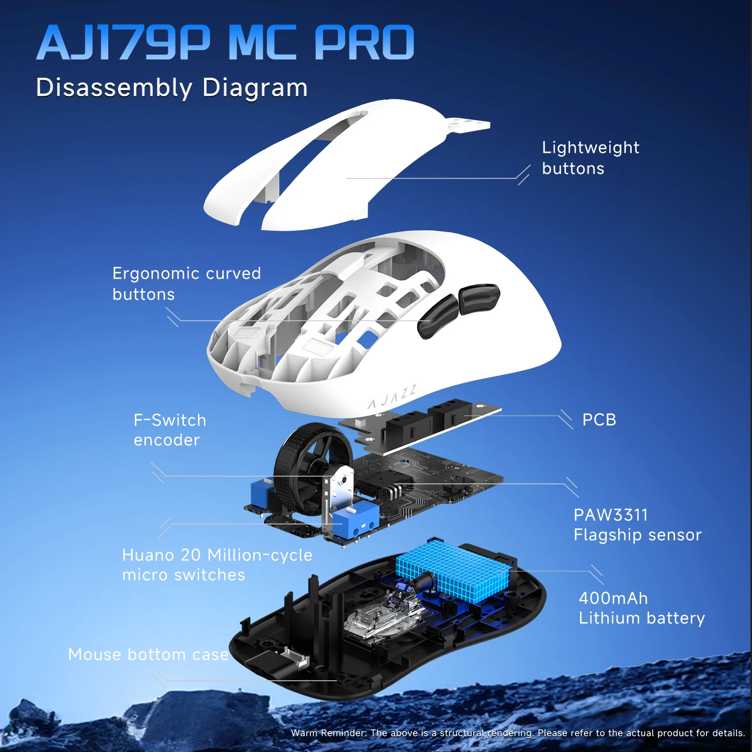 AJAZZ AJ179 P MC PRO Three-Mode Mouse PAW3311 400mAh high-capacity