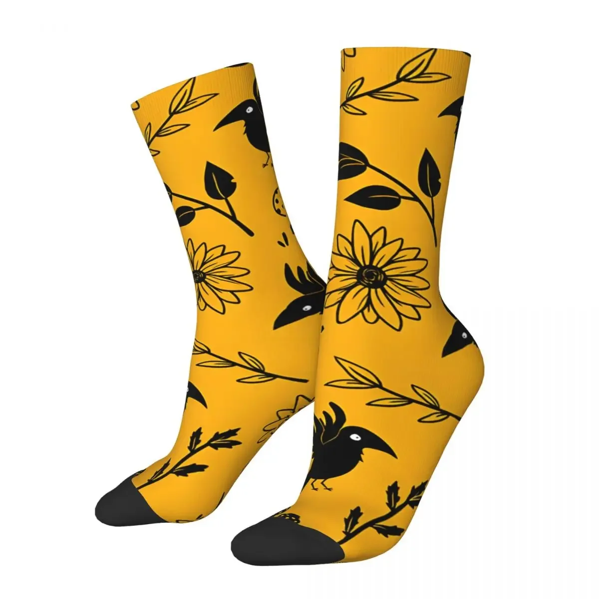 Crazy compression Crows And Foliage Sock for Men Vintage Seamless Pattern Crew Sock Novelty