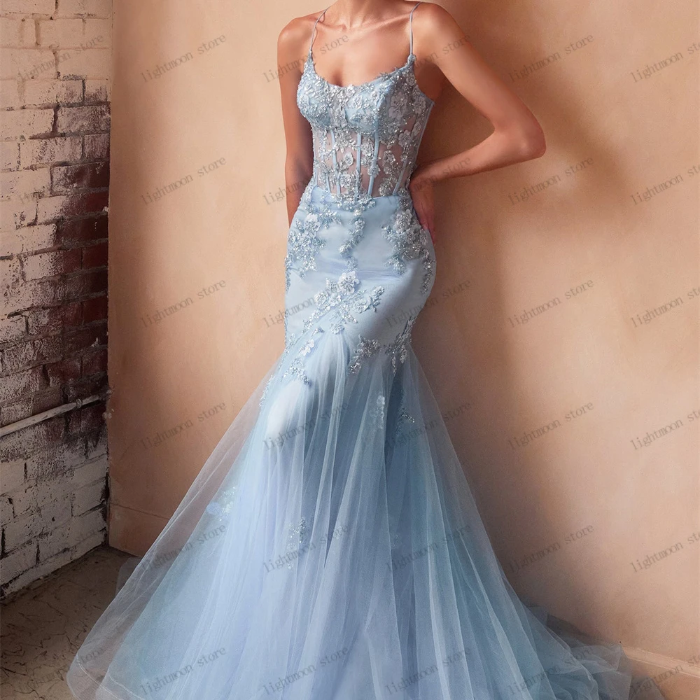 Robe de Soirée Exquise en Tulle, Tenue de Bal Romantique, Fourreau à Plusieurs Niveaux, Sirène, Appliques en Dentelle, Dos aux, Traîne de Balayage, Éducative