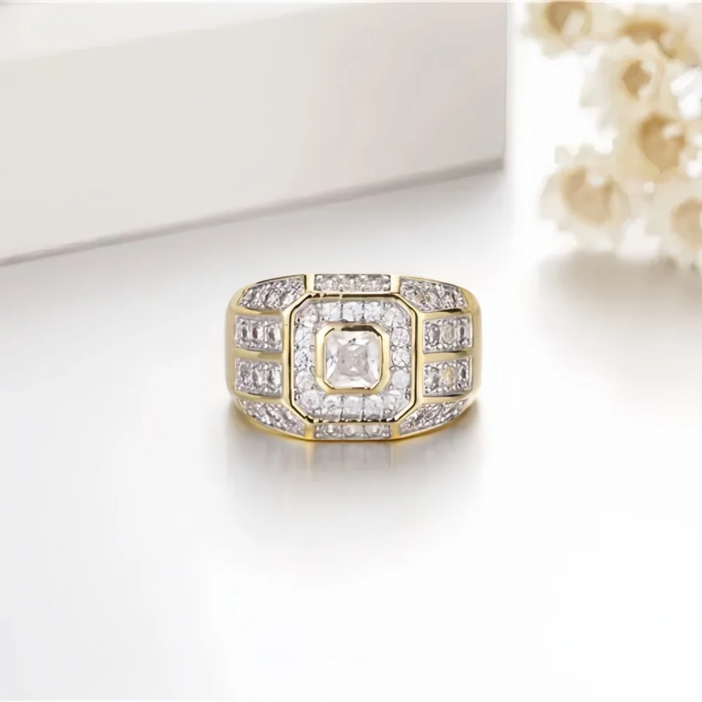Milangirl New Hip Hop Rock Rings Men Luxury Gold  Color Rhinestones Zircon  Women Wedding Party