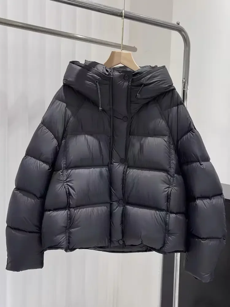 

Women's Puffer Jacket White Duck down Hooded Thickened Winter Outerwear Warm Bread Style Short Coat Korean Commute Style