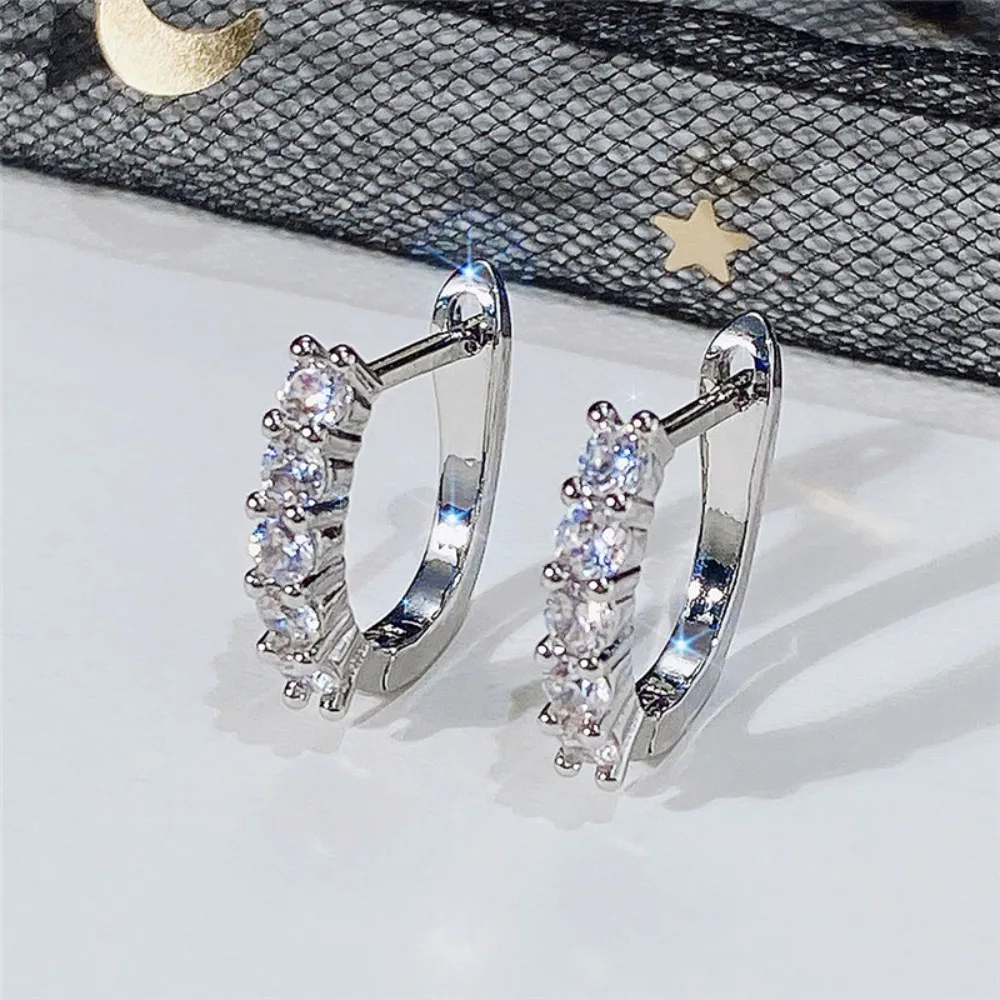 Fashion Simple Sparkling Row High Quality 5A Zircon Hoop Earrings for Women Stainless Steel Piercing Jewelry Accessories Gifts