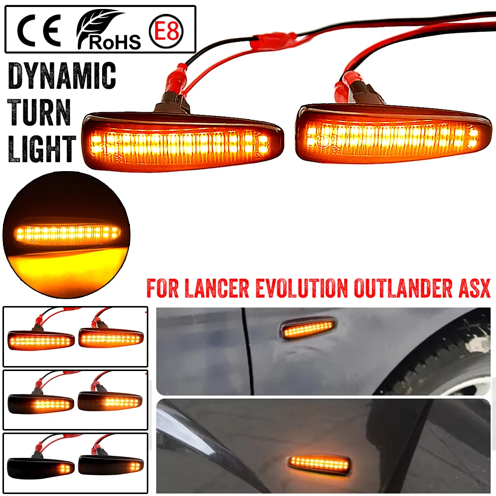 2pcs LED Dynamic Side Marker Turn Signal Lights 8351A001 For Mitsubishi Lancer / Evolution X 2008-2018 (Evo X)