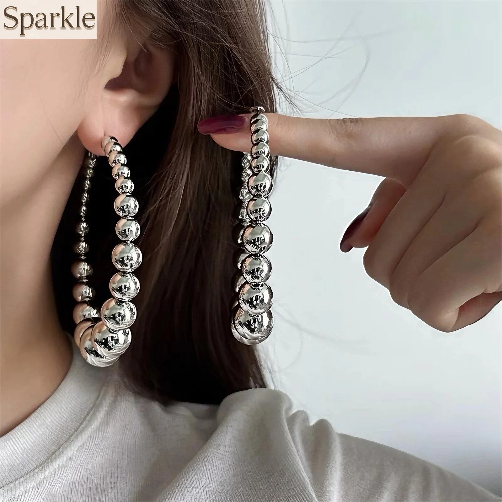 

Large Beaded Hoop Earrings For Women Girls Distinctive Niche Style Fashion Trendy Huge Earrings Eye catching Big Ear Jewelry