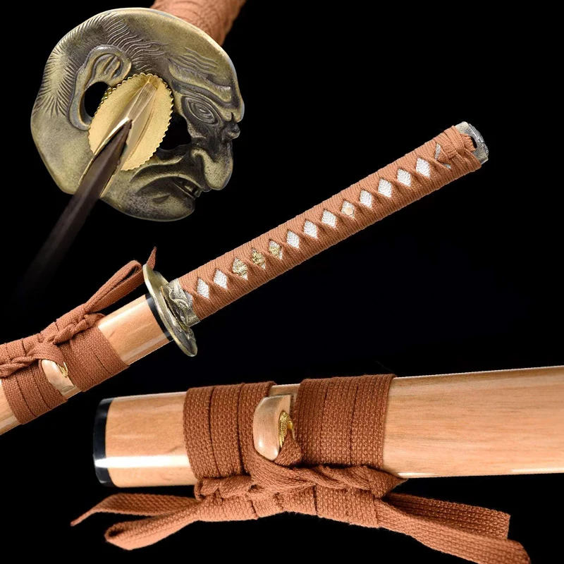 Handed Wooden Sword, Japanese Ninja's Sword, Katana, Straight Blade, Training Sword, Practical Sword, Type C, Devil Tsuba