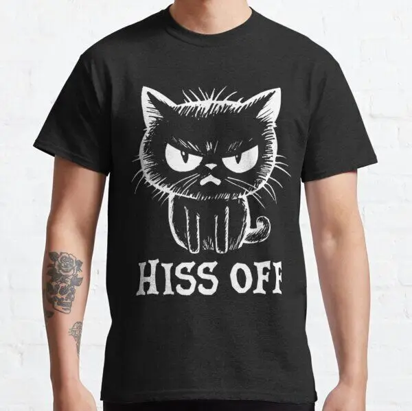 New Popular! Funny Angry Cat Hiss Off Black White Hair Animal Art Unisex T-Shirt