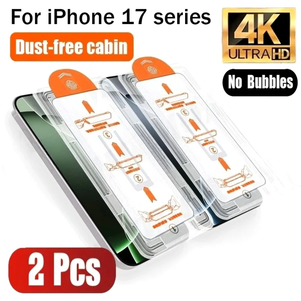2 Stück Full Cover Displayschutzfolie für iPhone 17 16 15 Pro Max 13 12 14 Pro 16 15 Plus 17 Air Staubfreie Installation Gehärtete Folie