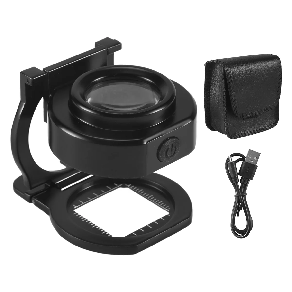 ABIY-25X Loupe Magnifier with 6 Light, USB Three-Folding Desktop Portable Metal Eye Loupe Scale Sewing Magnifing Glass
