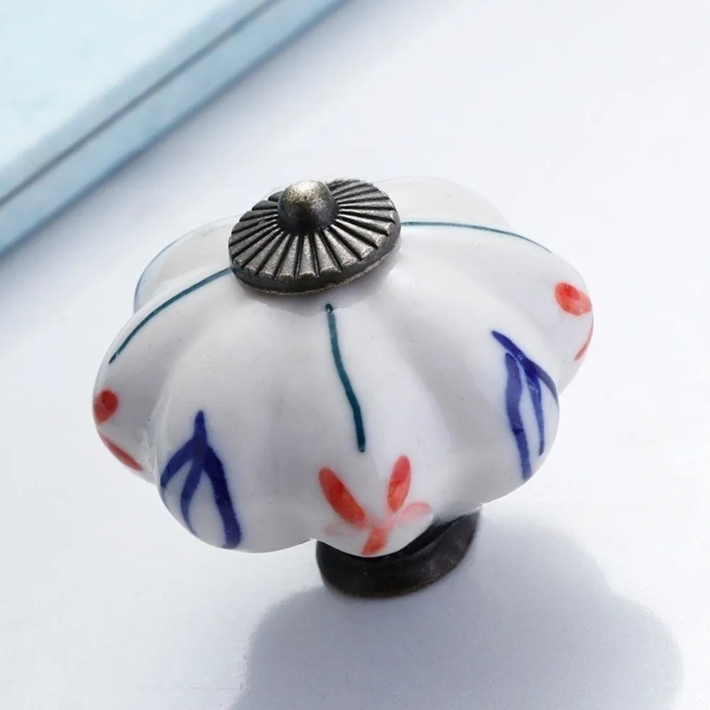 New Ceramic Drawer Pulls Floral Pattern Pumpkin Shape Furniture Knobs Vintage Style Cabinet Door Knobs Cupboard Door