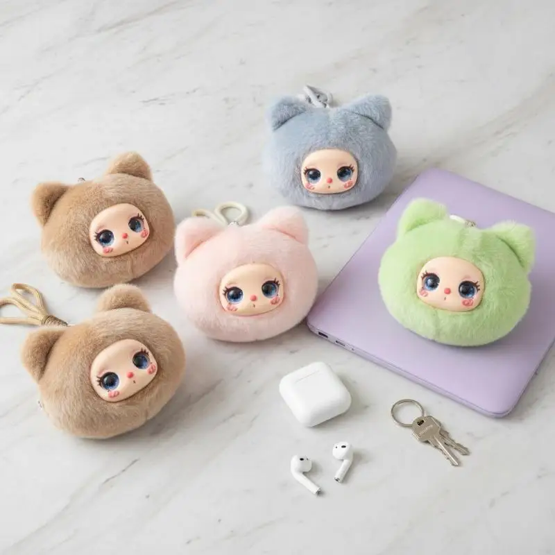 1PCS Cute Vinyl Face Plush Doll Keychain Bag Pendant Decor Girly Backpack Charm Pendant for Students, Cheek Patterns