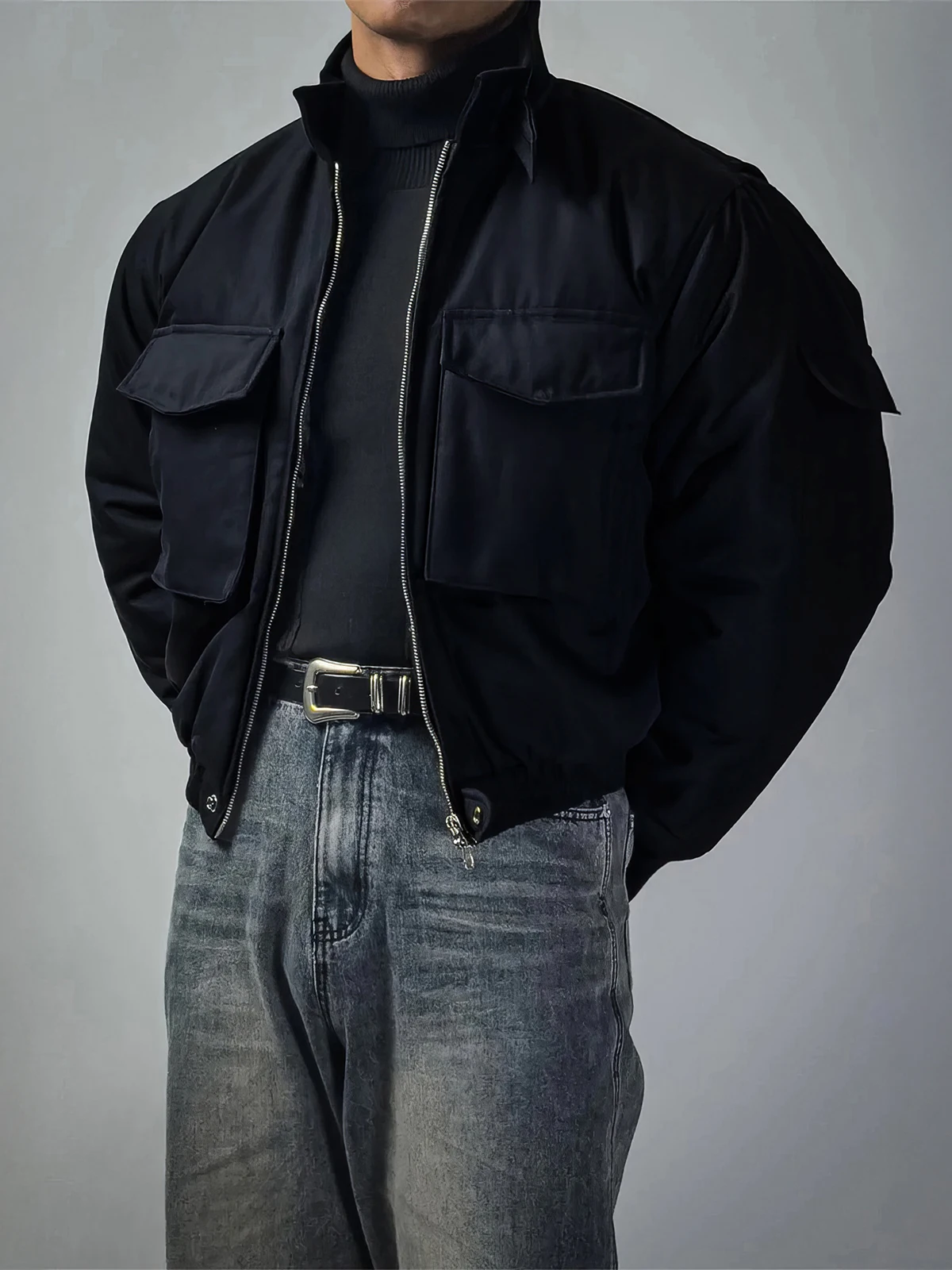 

Bla American Sle Thiened Flight Jaet Men's Winter Warm Cotton Coat Stand Collar Zipper Closure Long Sve Youth Faion