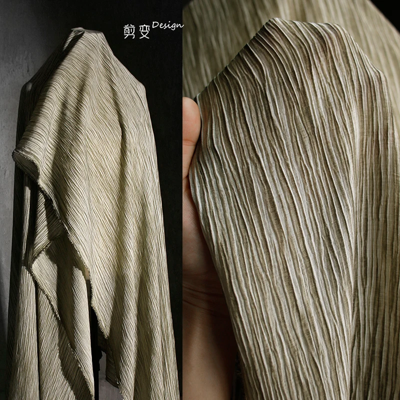 

New Chinese Retro Pleated Irregular Striped Texture Fabric, High-end Pants, Dress, National Style Designer Fabric