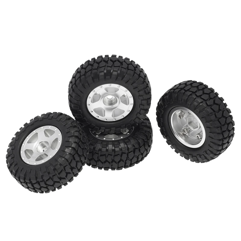 4Piece Wheel Shell With Tire Metal Replacement For SCX24 Jeep Gladiator 1/24Th 4WD Off-Road Truck Model ,Silver