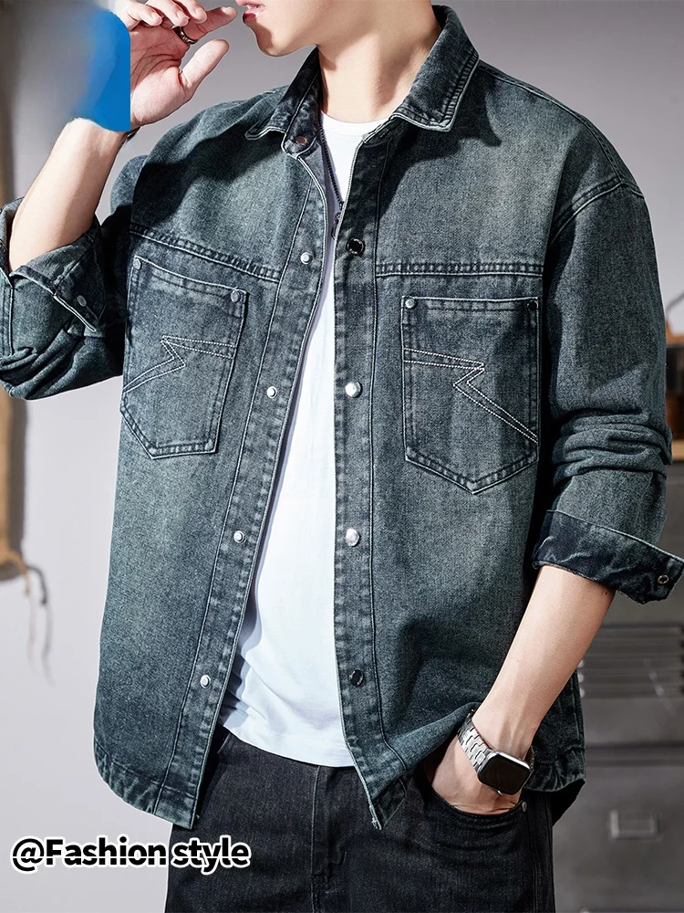 

Мужская джинсовая куртка Jeanswest, осенняя новая американская рабочая одежда в стиле ретро, весенне-осенняя длинная верхняя одежда-стойка