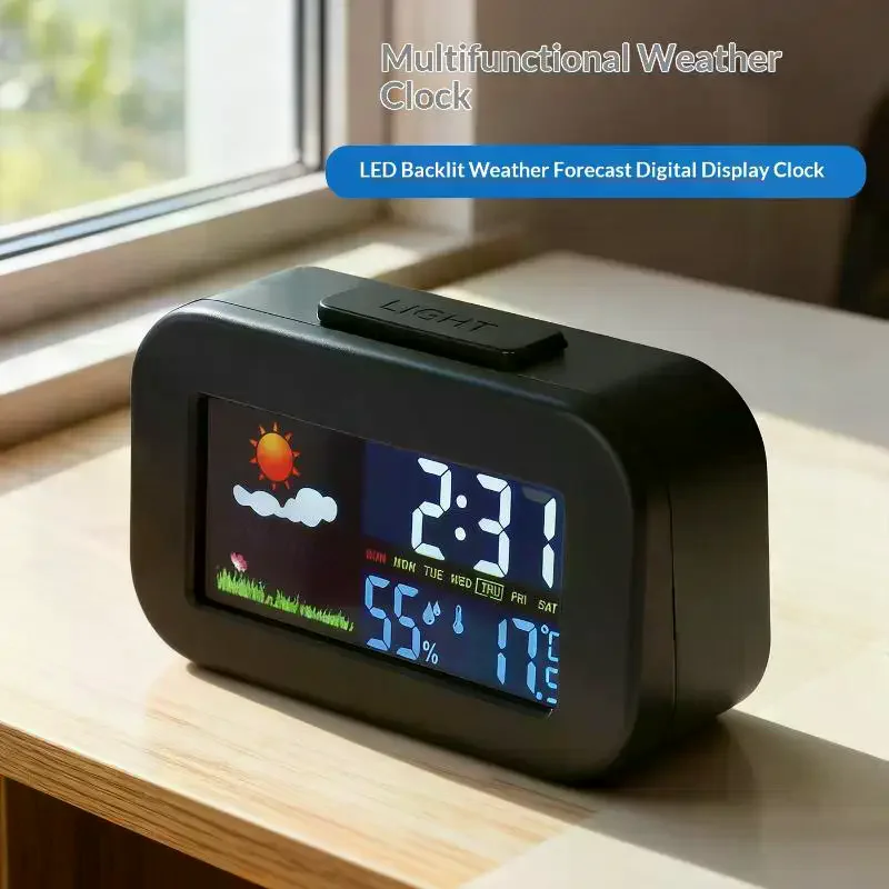 Hot Sale Intelligent Weather Station Clock With Color Display - Temp & Humidity Monitor Backlit For Kids & Teens Bedroom/Dorm De