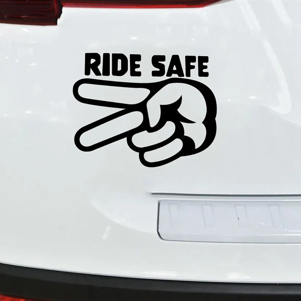 

Ride Safe 2 Fingers Down Vinyl Motorcycle Stickers Removable Waterproof Decals for Motorbike Helmet Car Body Window Laptop Decor