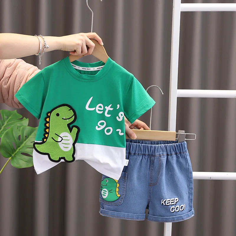 Toddler Clothes 2024 Summer Infant Baby Boys Girls Set Cotton Alphabet Dinosaur Short Sleeve T-shirts and Shorts Sets for Kids