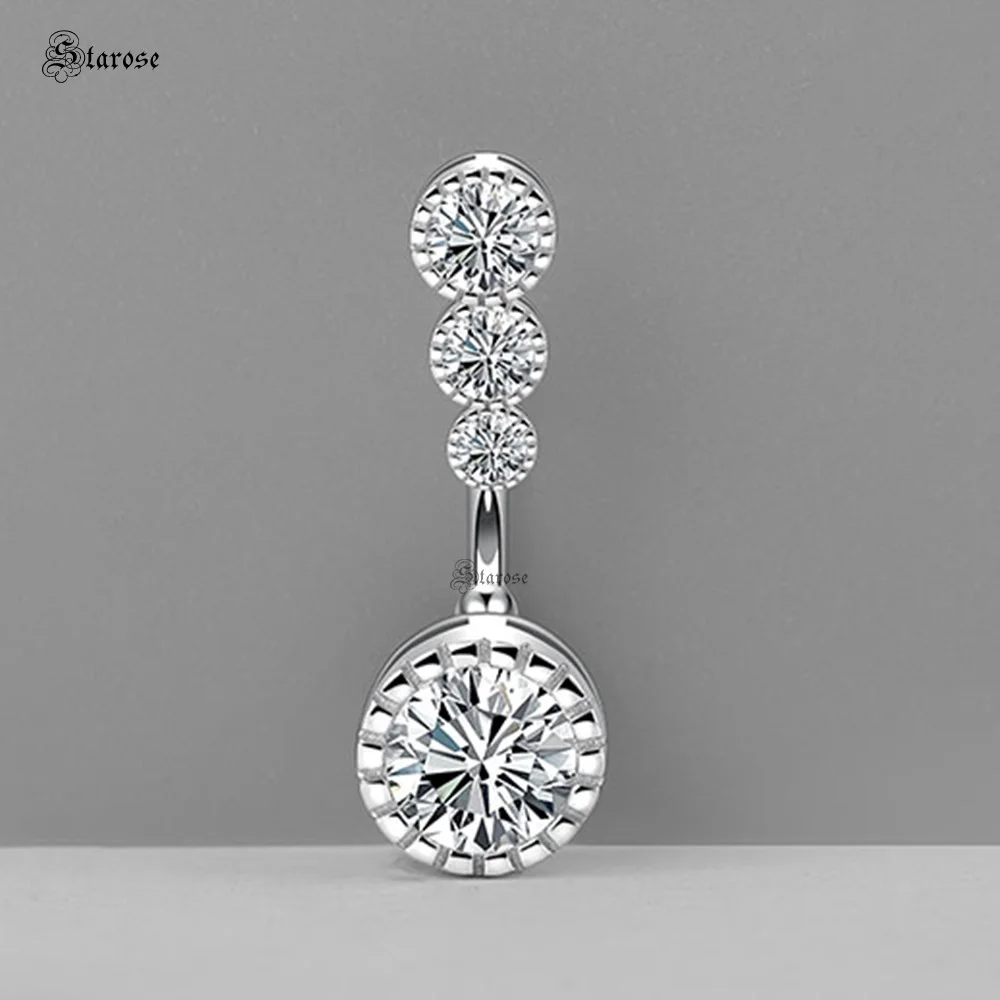 Top Quality 1.6x6/8/10mm 14G 925 Sterling Silver Bar Navel Piercing Women Belly Piercing Jewelry Round Zircon Belly Button Rings