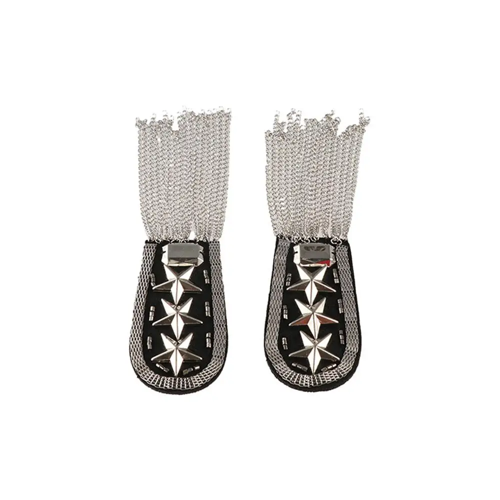 Retro Epaulet Tassel Chain Shoulder Board Punk Brooch Star Shoulder Flash Pin Alloy Epaulette Clothing Accessories