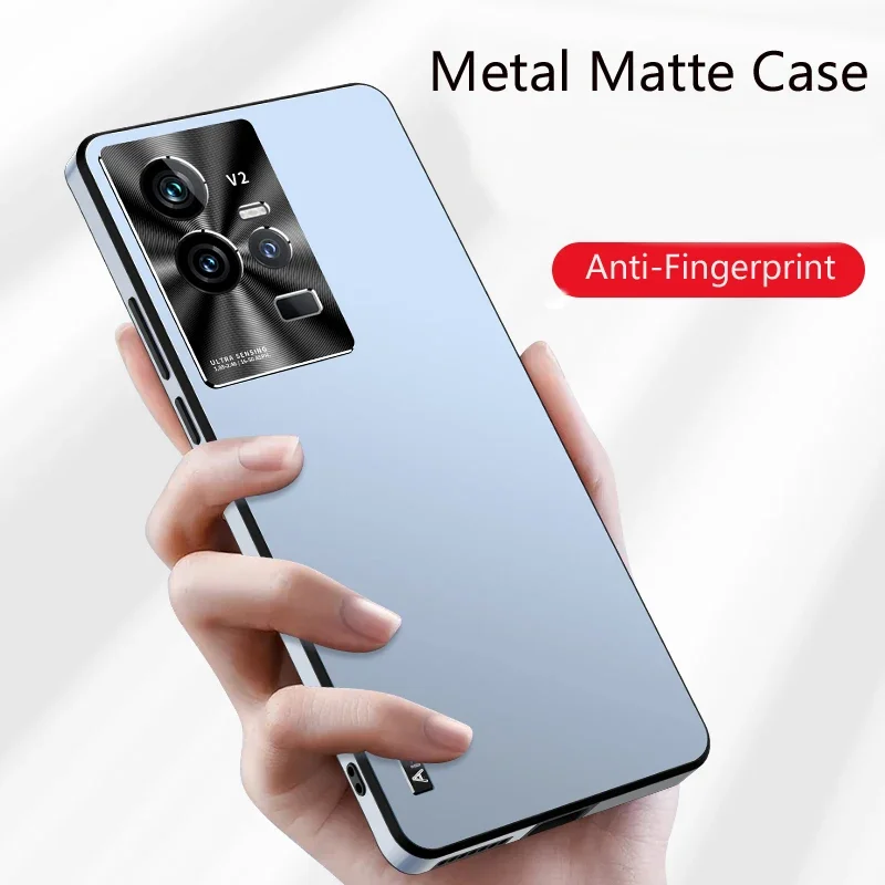 

For IQOO 12 11 Case Metal Lens Full Protection Matte Back Cover Airbag Shockproof Soft Edge Bumper Anti-Drop Phone Cases