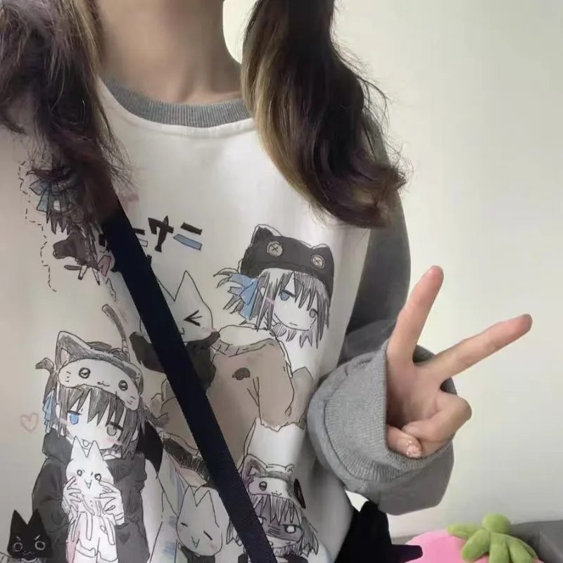 Gato dos desenhos animados impressão hoodies feminino streetwear kawaii harajuku chique moletom casual coreano oversized hoodie y2k topos ropa mujer