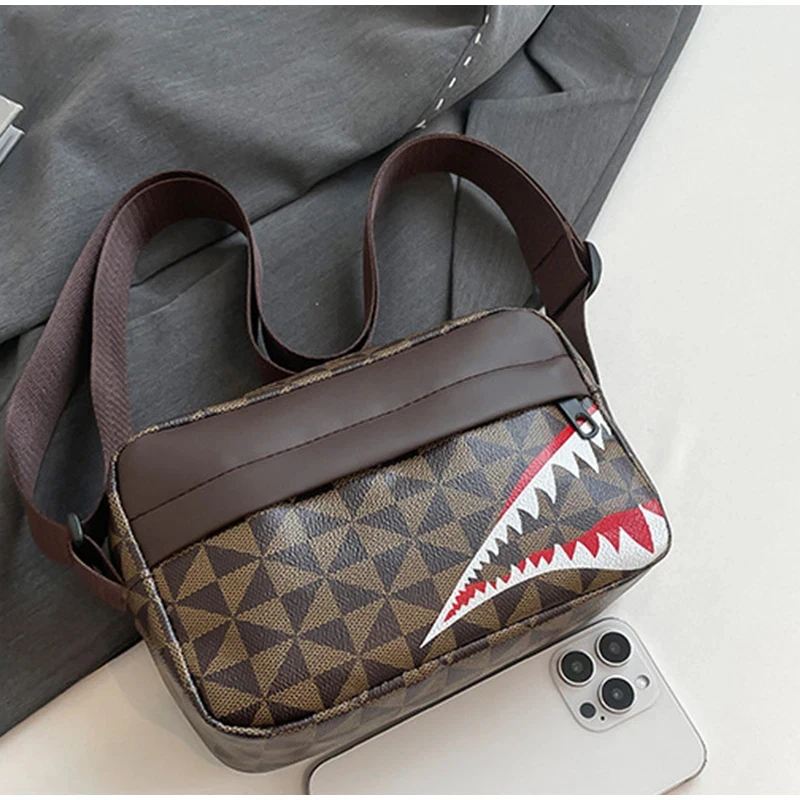 Fashion Contrast Color Shoulder Bag Brand Shark Mouth Pattern Messenger Bag All-match Medieval Square Bag Leather Ladies Handbag