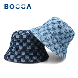 Bocca Denim Bucket Hat Plaid Pattern Panama Fisherman Hats Jeans Designer Style Autumn Winter Outdoor Bob Cap Fashion 2023 New