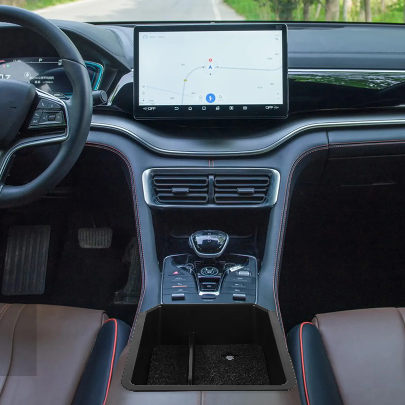 

Car Central Center Console Organizer Tray Sturdy Durable Easy to Use Road Trip Essentials Storage Center Console Organizer