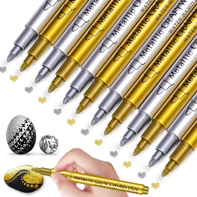 

2/6/8Pcs DIY Metal Waterproof Permanent Paint Marker Pens White Gold Silver 1.5mm Craftwork Resin Mold Pen Art Painting Supplies