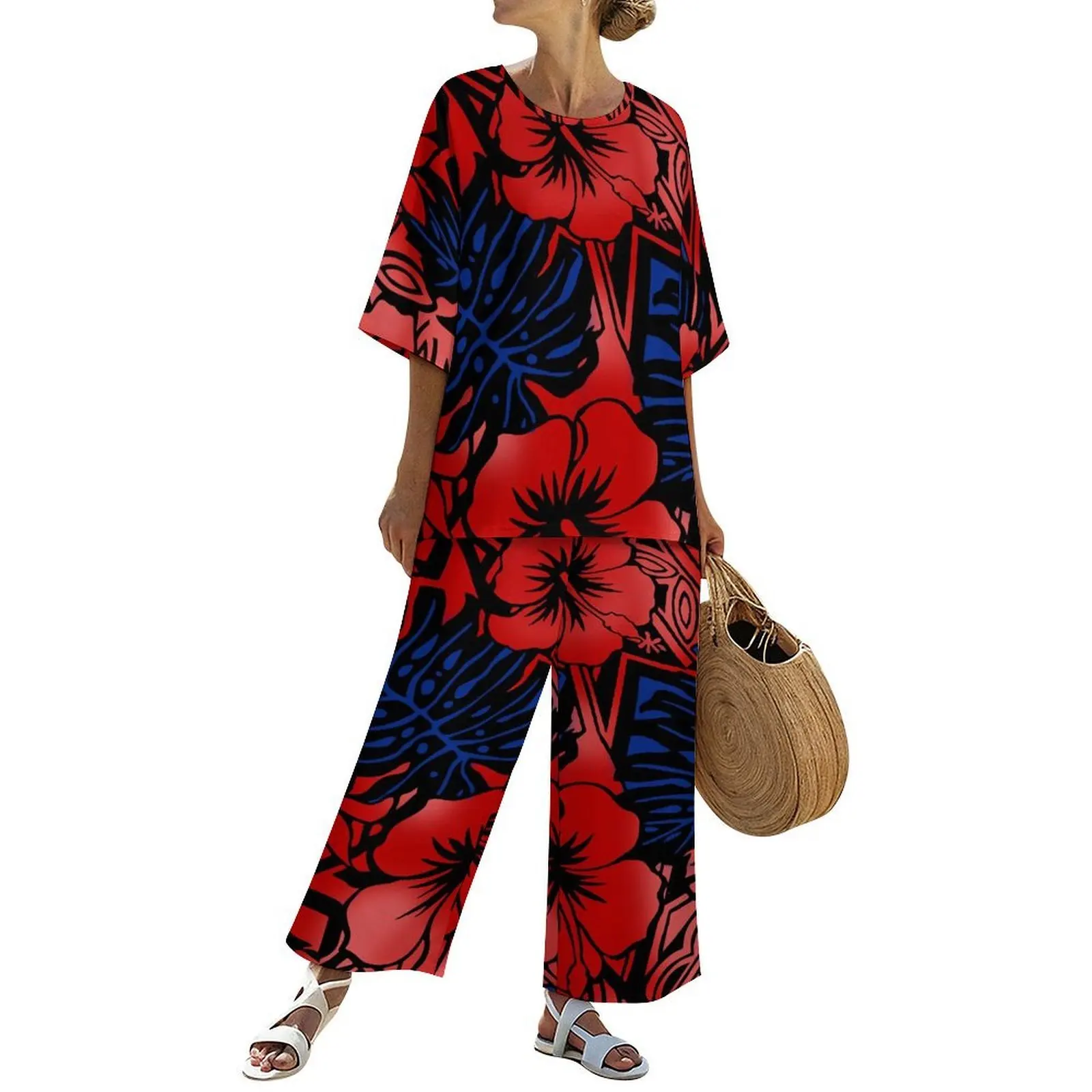 

High-Quality Custom-Made Short-Sleeved Polynesian Ethnic Fashion Daily Commuting Suit For Women In Summer