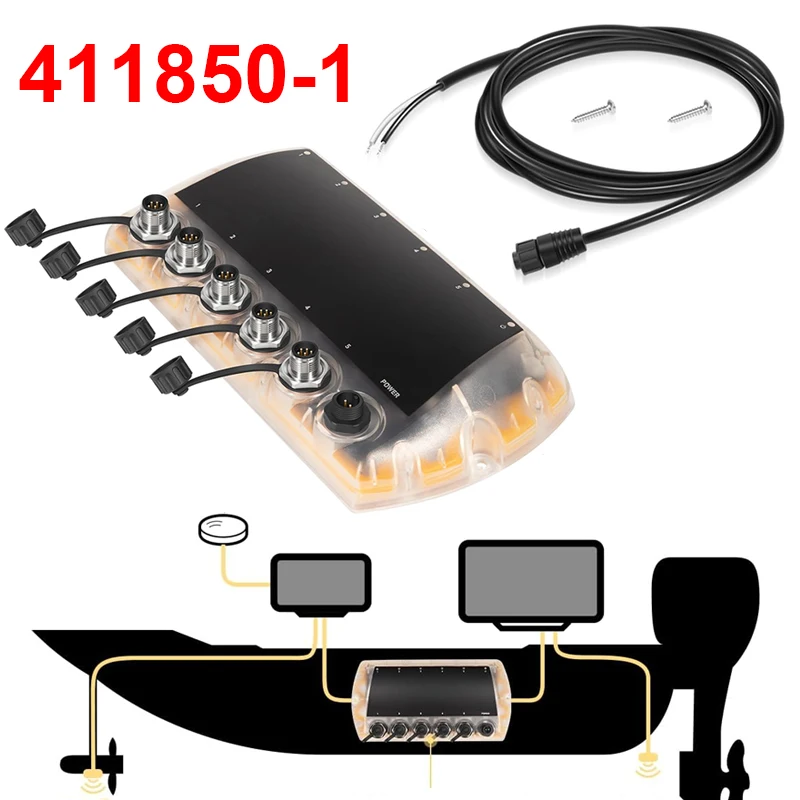 

411850-1 5 Port Ethernet Switch Replace for Humminbird AS ETH 5PGL, Marine Network Hub for APEX,SOLIX,Helix G4N/G3N Fish Finders