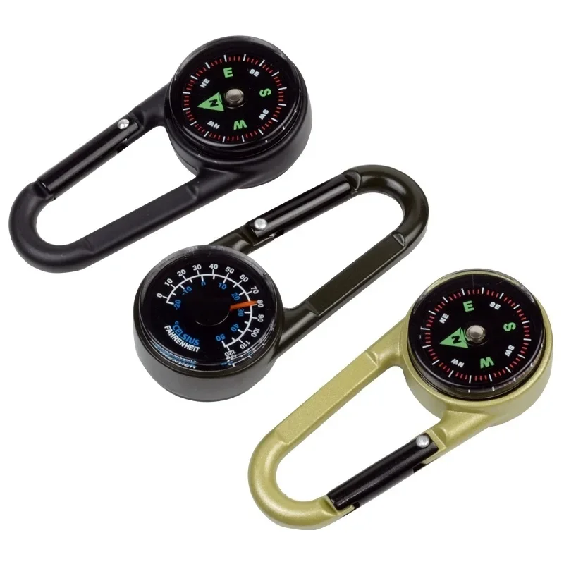 Outdoor Waterproof Double-sided Multifunctional Hiking Metal Carabiner Compass, Thermometer, Keychain