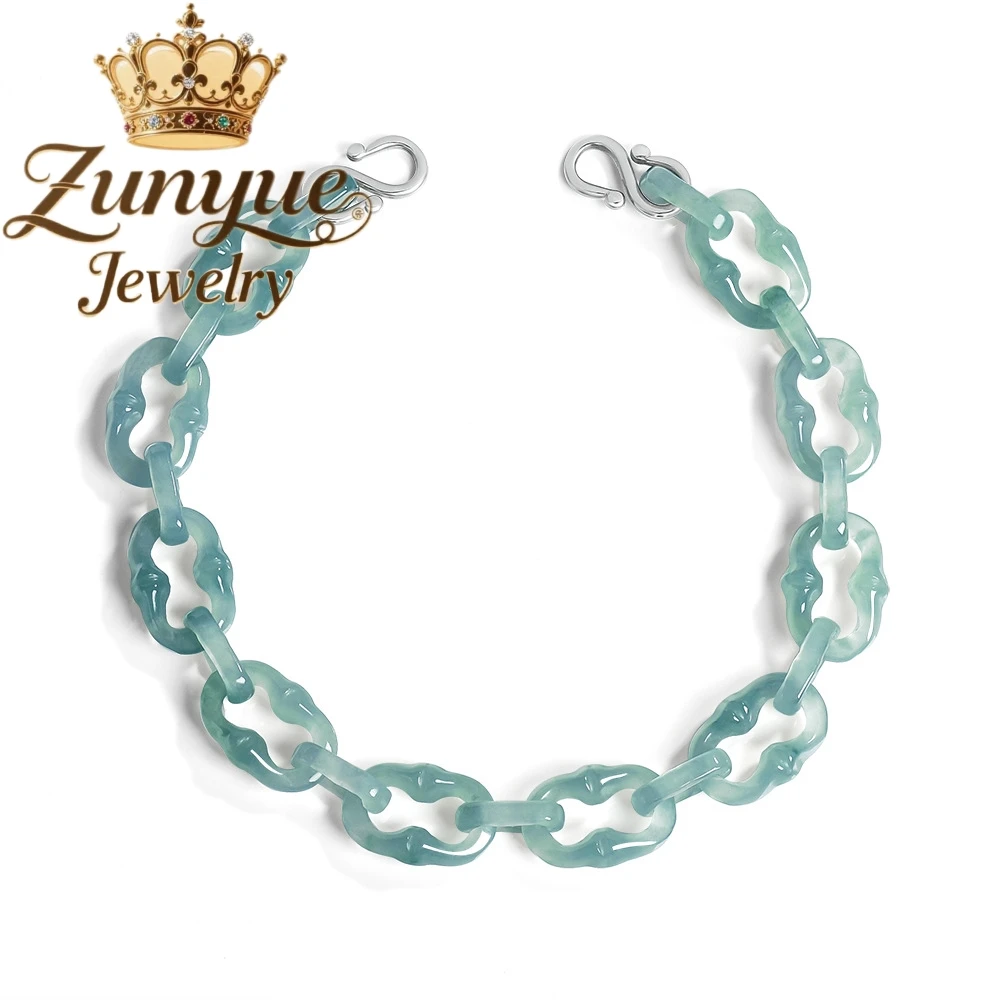 High-end Natural A-Grade Ice-Type Blue Water Jadeite Bamboo Joint Bracelet Unisex Hip-hop Style Exquisite Couple Popular Jewelry