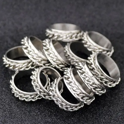 1PC Fashion 7MM Stainless Steel Rotating Chain Spinner Ring Unisex Decompression Ring for Men And Women Gift