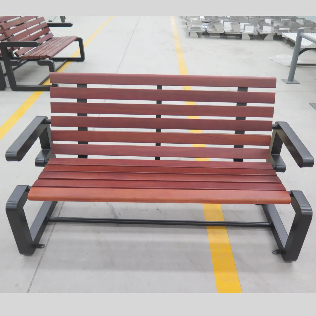 Outdoor Galvanized Steel Wood Slat Park Garden Bench with Wooden Slats