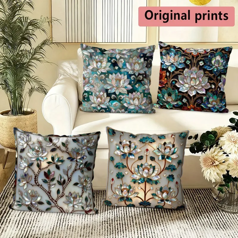 Lotus Mother-of-Pearl Print Pillow Covers Pattern Cushion Cover Suitable for Sofa Bedroom Car Pillow Cover